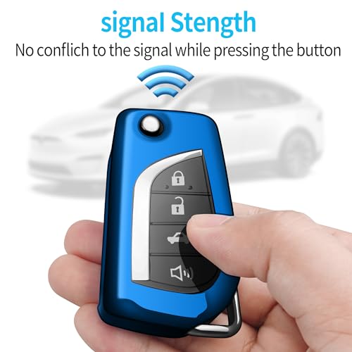 Image of Tukellen for Toyota Key Fob Cover,Special Soft TPU Key Case Cover Protector Compatible with 2018-2024 Camry SE /LE,2020-2025 RAV4 LE,Corolla SE /LE Smart Key-(Blue)