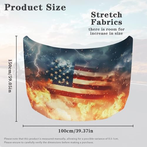 Image of Car Hood Cover Car Hood Protector Auto Banner All Weather Universal Auto Decorative Accessories for Compact Sedans SUV Trucks Minivan (US Flag Flames and Lightning Design)