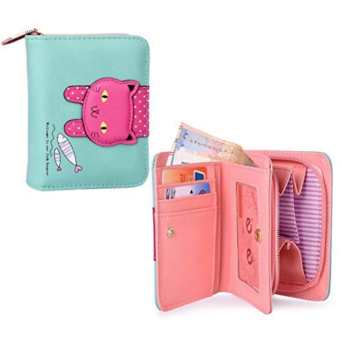 DMZK Portefeuille en Cuir PU, Bande Dessinée de Chat Fille Porte-Monnaie Sac à Main Cover