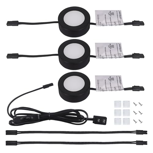 LUMILAND Wired LED Puck Lights Kit 2.68' Wide 3000K, 120V Plug-in or Hardwired Installation with...