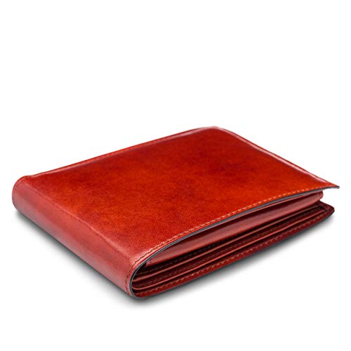 Image of Bosca Men's Leather Wallet with Removable ID Passcase - Bifold Wallet for Men With 8 Card Slots, Premium Hand-Stained Leather With Gift Packaging, Cognac Brown