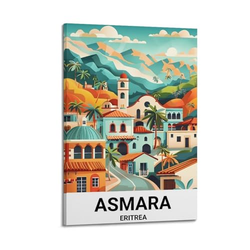 Asmara Affiche d'Érythrée vintage sur toile décorative pour chambre 50 x 75 cm