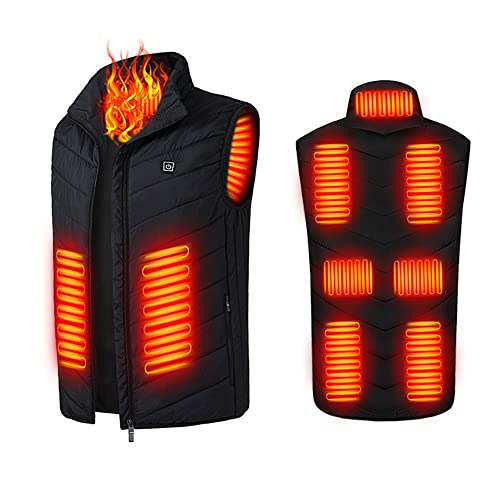 Cewaal Beheizte Pad Jacke Beheizte S-6XL Heiß Warme Thermokleidung Beheizte Tuch Männer Waschbar Schwarz 9 Heizzonen Körperwärmer Cover