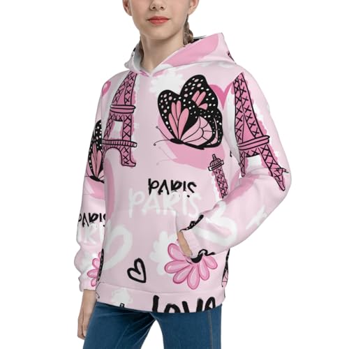 Eiffel Tower and Butterflies Kid Hoodies Boys Sweatshirts Girls Pullover with Pocket2