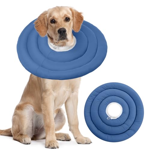 Image of IDOMIK Dog Recovery Collar, Waterproof Soft Dog Cone After Surgery, Comfy Protective Elizabethan Collar Alternative for Dogs Cats, Adjustable Pet Neck Donut Cone Anti-Licking Biting Wounds,Navy,2XL