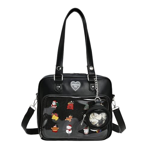 Image of Square Kawaii Ita Bag Crossbody Shoulder Backpack With Insert Pin Display | Large Space For Dolls & Badges, For Anime Kpop Lovers Daily Outings