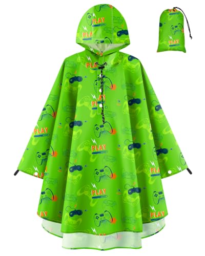 Image of OlyPegic Kids Rain Poncho with Hooded Reusable Waterproof Lightweight Ponchos Kids Boy Girl Raincoat Outwear