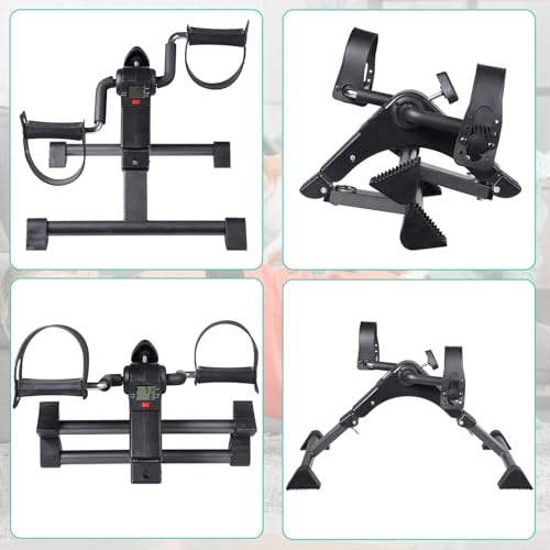 URRED Pedal Exerciser Stationary Under Desk Mini Exercise Bike- Hand, Arm & Leg Exercise Peddling Machine - Low Impact, Adjustable Fitness Rehab Equipment for Seniors (Black)