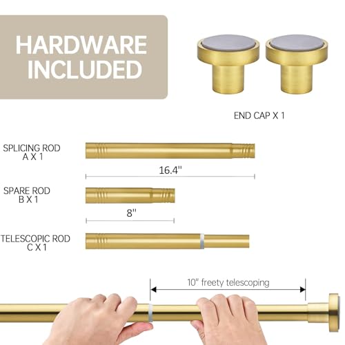 Image of BRIOFOX Shower Curtain Rod Adjustable 18-50 Inch, Spring Tension Shower Rod No Drilling Non Slip, Brushed Gold