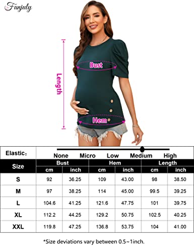Funjuly Maternity Tops Womens Crew Neck Puff Short Sleeve Side Button And Ruched Pregnancy Shirt Tunic Blouses For Work Shortgreen L #TOP6