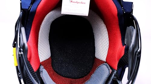 Image of Woodpecker Pro 2.0 Professional Grade Cricket Batting Helmet | Navy Blue | Steel Double Grille Face Guard | Cloth-Fabricated, Lightweight & Comfortable, Fabric Covered Helmet with Cloth (Size-S)