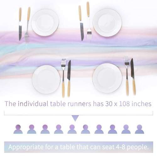 Jeogyong P015-FT 2 Pcs Colorful Chiffon Table Runner 30 X 118 Inch Sheer Table Runner Tulle Rainbow Table Runner thumb #1