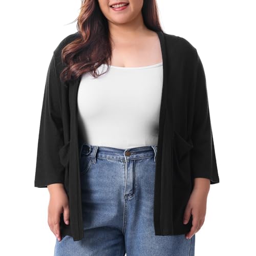 HOdo Plus Size Cardigan for Women Lightweight Sweaters with Pockets Open Front 3/4 Sleeve 1X-5X