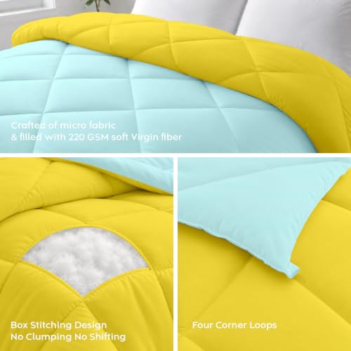 Image of AYKA Reversible Comforter 220 GSM Microfiber Reversible AC Comforter /Blanket for Winter /Quilt /Duvets for King Size Double Bed Comforter (90 * 100, Aqua & Yellow)
