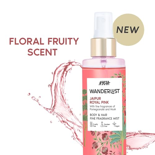 Image of Nykaa Wanderlust Jaipur Royal Pink Body & Hair Fine Fragrance I | Perfume Mist for Women - 200 ml I Bergamot and Neroli Perfume | Long-Lasting, Travel‐Friendly, Vegan,Paraben‐Free, IFRA Certified