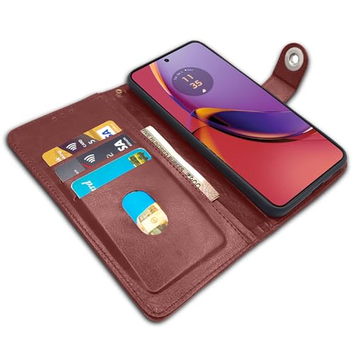 Image of Pikkme Motorola G84 5G Flip Cover Leather Finish | Wallet Stand and Shock Proof | Inside TPU with Card Pockets | Complete Protection Button Flip Case (Brown)