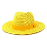 lISusanll Fashionable Summer Panama Wide Brim Straw Hat for Men and Women - Colorful Outdoor Jazz Beach Hat(Yellow)