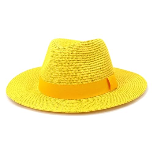lISusanll Fashionable Summer Panama Wide Brim Straw Hat for Men and Women - Colorful Outdoor Jazz Beach Hat(Yellow)