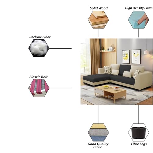 Image of Galib LHS 4 Seater L Shape Sofa Set for Living Room (Cream Black Fabric) Premium Fabric Sofa