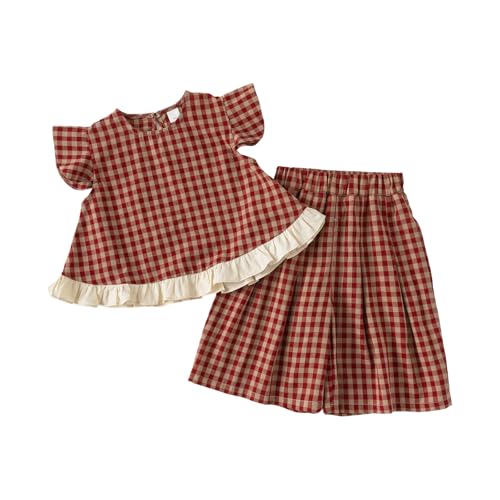 Image of 2 Piece Sets for Baby Girls Summer Outfits Short Flutter Sleeves Tops Wide Leg Pants