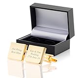 Personalised Best Man Cufflinks In Luxury Leatherette Case - Engraved With Your Custom Text - 4 Shapes and 2 Colours To Choose From (Rectangular, Gold Plated)