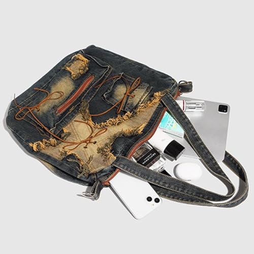 Bolso tote de gran capacidad estilo Y2K azul miniatura 5