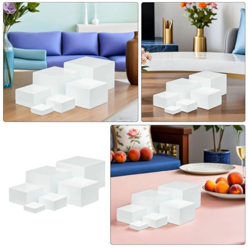 Elevadores de buffet blancos PartyKindom de 6 piezas que optimizan mesas de postres 4