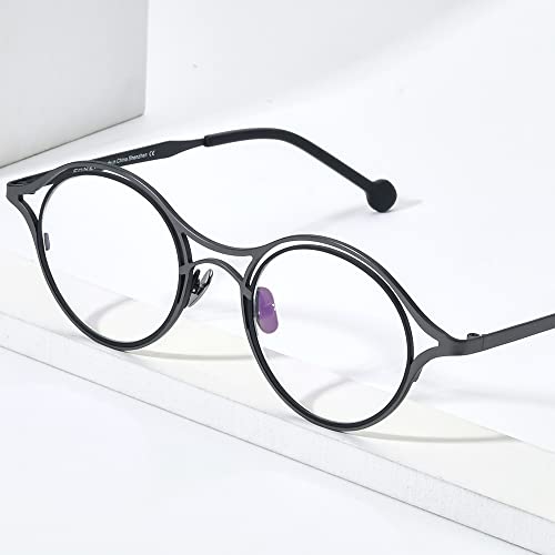 Image of FONEX Colorful Pure Titanium Glasses Frame Women Retro Round Eyeglasses
