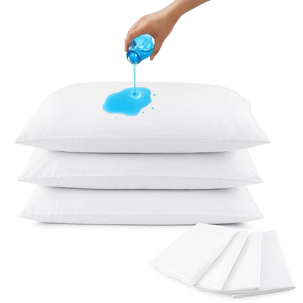 Waterproof pillow protectors 4 pack Zipper - White Standard Size 50x75 Soft Touch Terry Breathable Zip Closure pillow cases Decorative Pillow Covers for Bed - Machine Washable, Pack of 4 (50x75) cm)