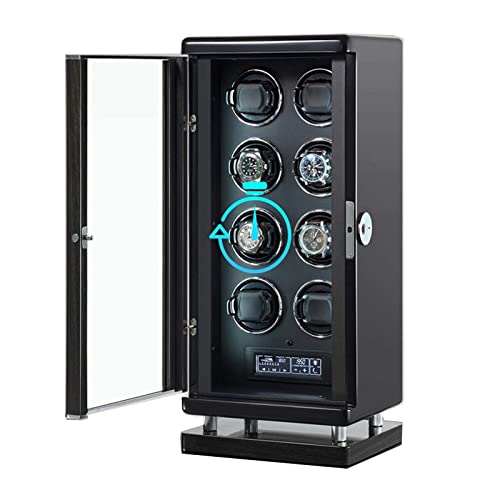8 Automatic Watch Winder Smart Fingerprint with Remote Control Quiet Motors Built-in Illumination Blue LED Light 6 Rotation Modes Storage Box for Winding