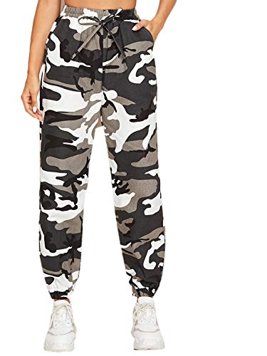 Floerns Women's Pockets Outdoor Jogger Pants Camo Cargo Pants Muti Green M