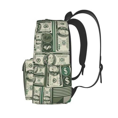 Money Laptop Backpack For Men Women, Hundred Dollar Bill Lightweight Daypack Bookbag For Daily Commutes Business Travel Hiking2