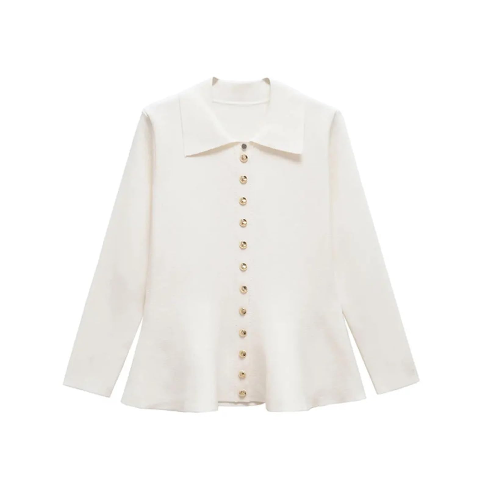 Cárdigan de Punto con Botones Dorados en la Parte Delantera for Mujer, suéter con Cuello de Solapa, Manga Larga, Prenda Exterior Elegante for Mujer