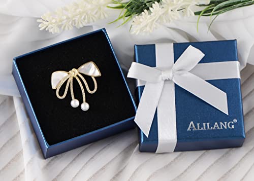 Image of Alilang Cubic Zirconia Bridal Natural Seashell Bowknot Brooches Pins Crystal Rhinestones Vintage Women Accessory