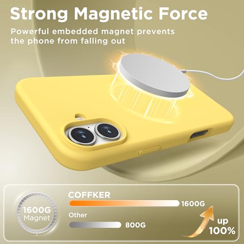 Image of Magnetic for iPhone 16 Case, Compatible with MagSafe, Liquid Silicone Phone Cover with Screen Protector & Camera Protector, Soft Anti-Scratch Microfiber Lining Inside 6.1 inch, Yellow