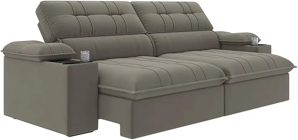 Sofá Retrátil e Reclinável 3 Lugares 2,10m c/Porta Copos Slim