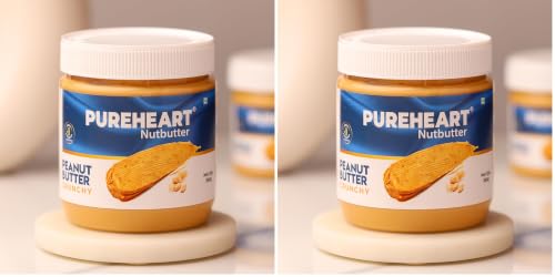 Image of Pureheart Nutbutter Crunchy Peanut Butter 350 gm | Natural & Premium Roasted Peanuts | High Protein, Rich in Fiber | Zero Trans Fats | for Tasty Breakfast & Post Workout Protein Snack (Pack of 2)