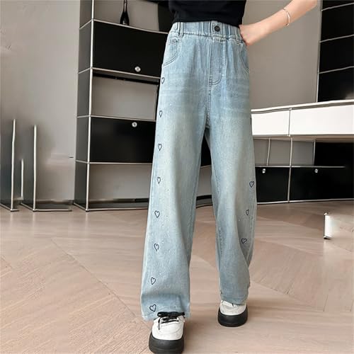 Girls Jeans Baggy Denim Elastic Waist Wide Leg Pants Child Casual Loose Straight Jeans with Pockets Streetwear Clothes2
