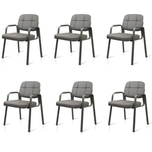 Image of CLATINA Classic Reception Chair with Padded Armrests and Sturdy Steel Frame, Ergonomic Guest Chair for Office Conference Waiting Meeting Room, Grey (6 Pack)