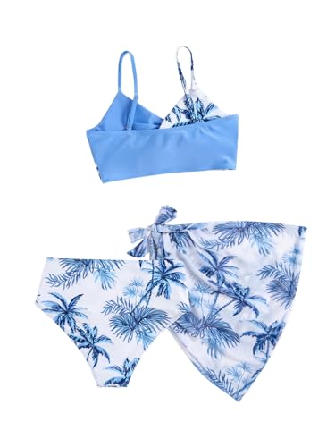 Milumia Girl's 3 Piece Swimsuit Floral Spaghetti Strap Bikini Set with Cover Up Skirt2