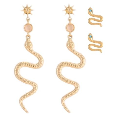 Gold Snake Earrings Gold Earrings with Snake Pendant and Gemstone Statement Dangle Drop Earring for Women Cover