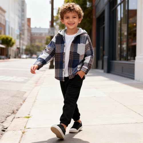 Image of Size 2-6 Years Toddler Boys Clothes Plaid Hooded & Pants 2 Piece Set Kids Boys Fall Outfits Sets