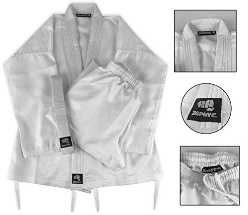 Zephyr Martial Arts K-Tech Performance Karate Gi Student Uniform with Belt - White - 1