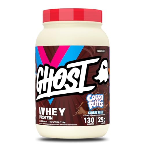 GHOST Whey Protein Powder Cocoa Puffs Cereal Milk - 2LB 25G of Protein - Whey Protein Isolate & Concentrate Blend - Post Workout Fitness & Nutrition Shakes Smoothies & Baking - Soy & Gluten Free