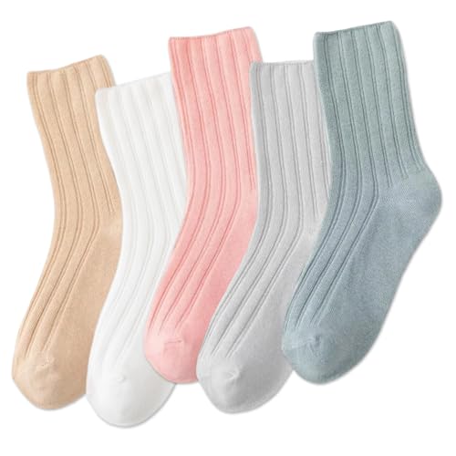 Image of Women Crew Dress Socks Cotton Solid Color Slouch Sock for Dressy Shoes 5 Pack