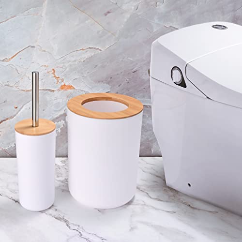 Yorkmills Bamboo Bathroom Accessories, 6 Pieces White Bathroom Accessory set, Bathroom Bin Toilet Brush Set - Image 4