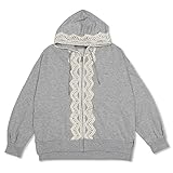 011-1074 [ナーナッド] パーカー レース ジップ 裏毛 無地 長袖 レディース 大きいサイズ 春物 秋物 冬物 M L LL 3L(M 杢グレー)