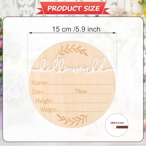 Baby Announcement Sign, 5.9 Inch Wooden Hello World Baby Sign Newborn Welcome Sign Birth Announcement Sign for Hospital Baby Shower Photo Prop Home Decorations - Image 3