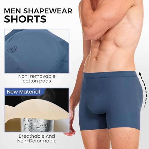 Mens Padded Boxer Briefs Tummy Control Dark Blue4