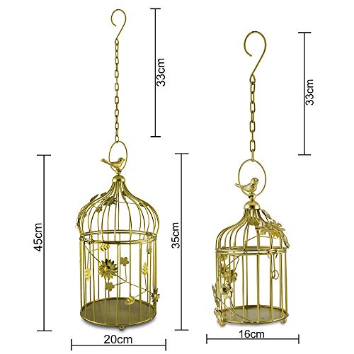 Image of Homesake Golden Metal Cage Tealight Candle Holder Set of 2 with Floral Vine Design & Hanging Chain, Decor Lantern for Home Decor, Living, Balcony, Wedding, Diwali Decoration, Return Gifts for Pooja